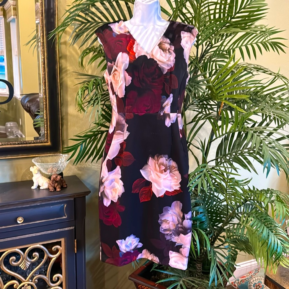 Calvin Klein Black Floral Scuba Dress, Size 6